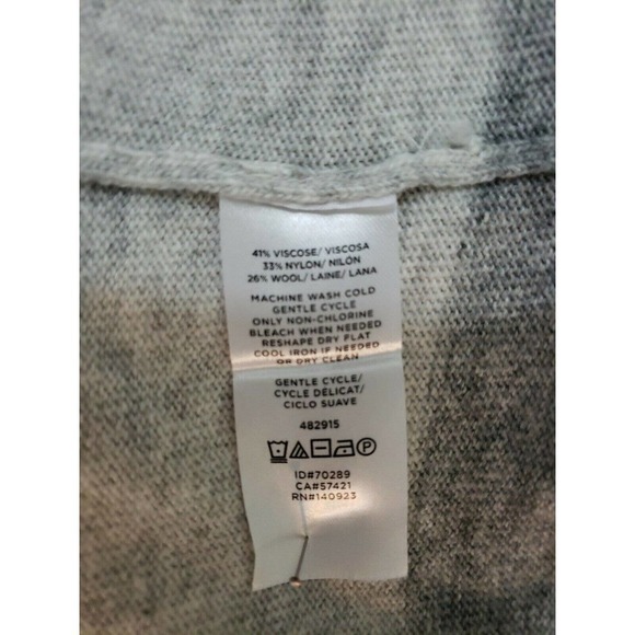 LOFT ~Woman Size L~ White/Gray Striped Waterfall Open Front Cardigan Wool Blend. - Picture 9 of 11